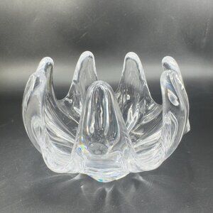 Vannes Clear Crystal France Le Chatel Abstract Freeform Art Glass Bowl Signed